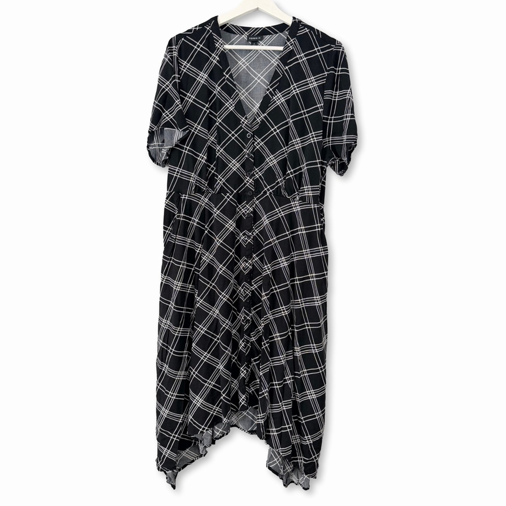 Torrid Black White Plaid Challis Midi Shirt Dress 2X